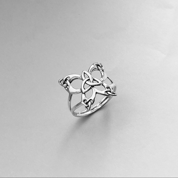 Sterling Silver Thin Celtic Butterfly Ring, Delicate Triquetra Knot Rings - Picture 5 of 12